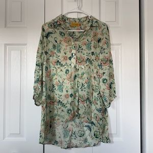 BENARES Floral Print Tunic Blouse Size Small